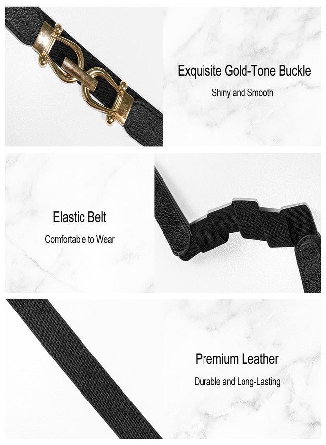 SLIPEXSAFE 2 Pcs Elastic Belts for Women, Black and Brown Belt with Gold Buckles, Dress Skinny Belts (Middle size) - Image 3